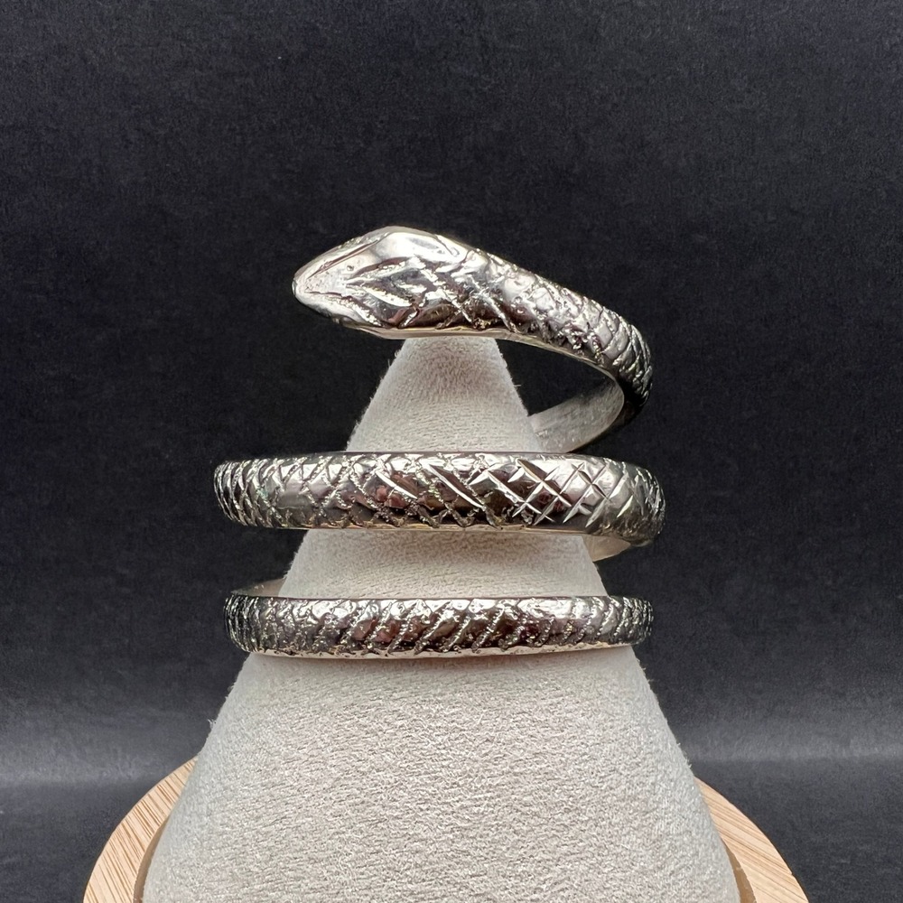 Snake Coil Scarf Ring Silver Tone Textured Serpent Wrap Goth Whimsygoth